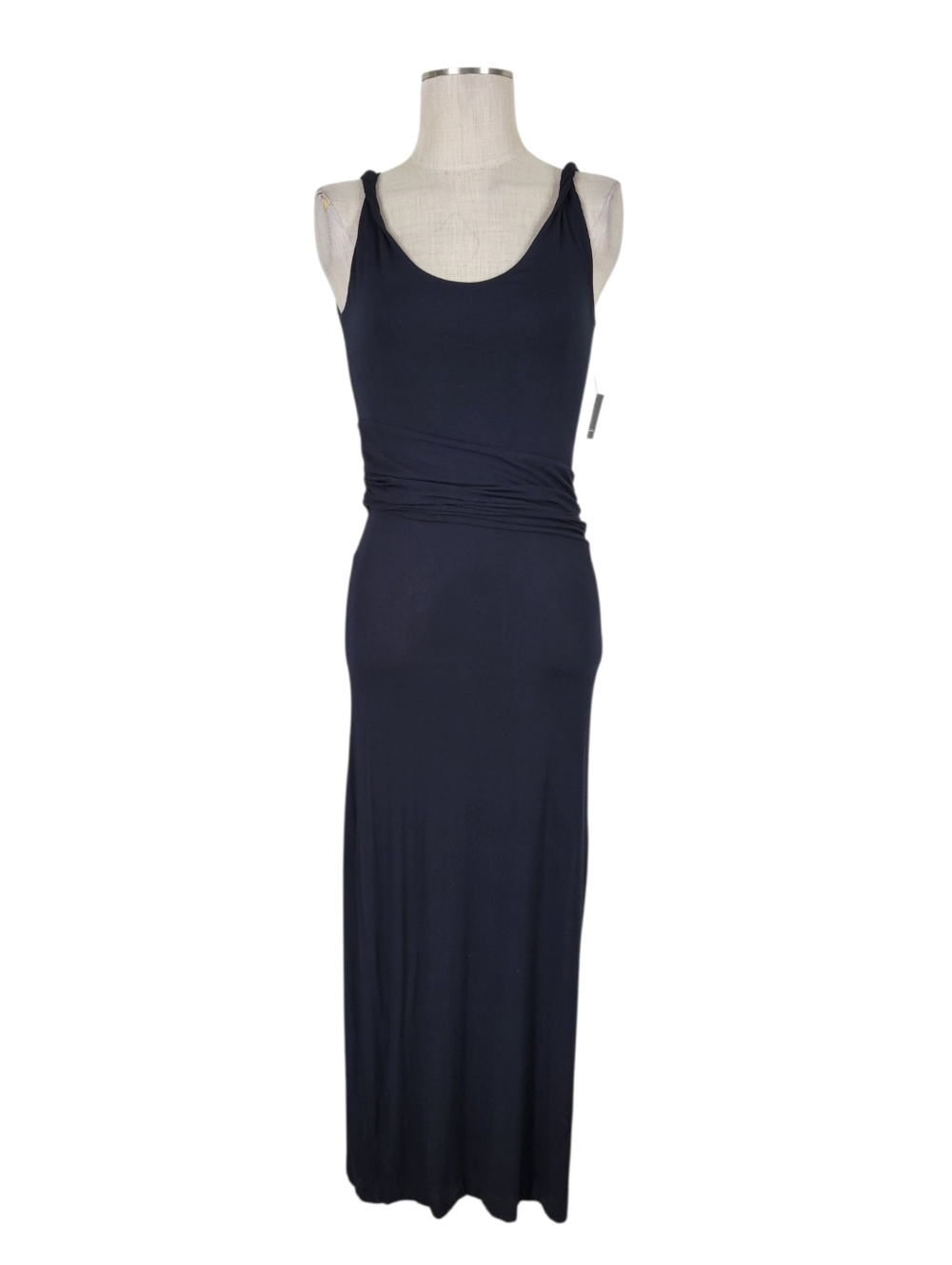 Tahari Luka Maxi Dress Size XS Black Twisted Straps Ruched Waist 22" Slit New - Picture 3 of 11
